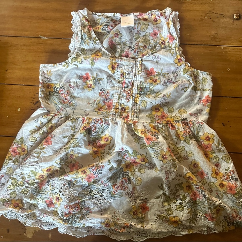 LC Lauren Conrad Floral Eyelet and lace design Tank Top, SZ XL